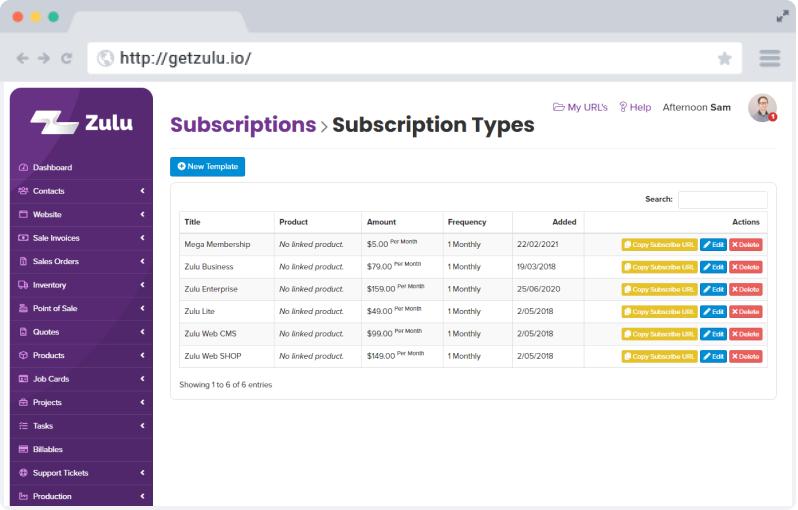 Demo of Zulu recurring software