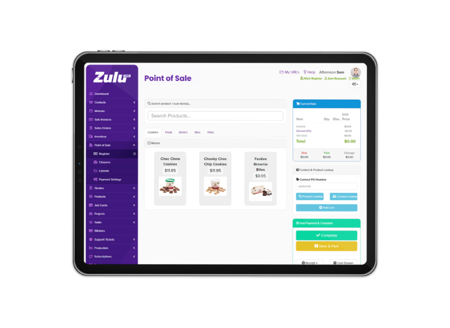 ZULU CRM on tablet